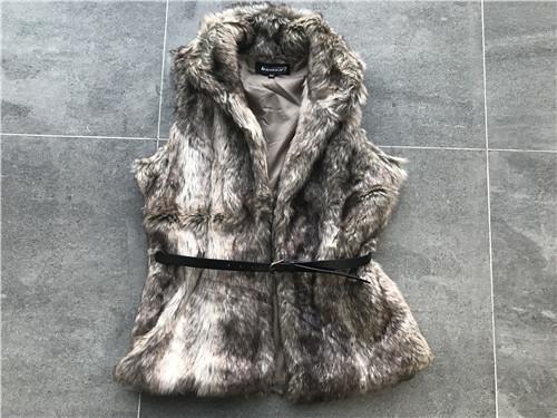 Brown Multi Color Womens Faux Fur Jacket Gilet With Pu Belt And Funnel Neck TW74297