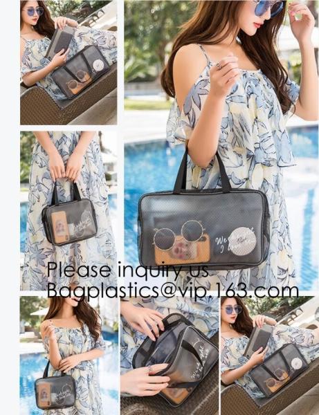 Compact Multi-purpose Handbag-style Transparent Glitter Cosmetic Pouch with Zipper Pocket on the Back, bagease, bagplast