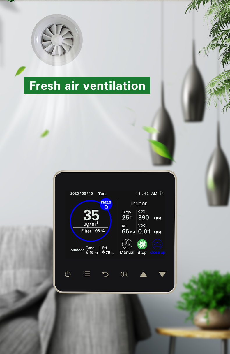 4.3 Inch Indoor Air Quality Controller With Automatic Fan Speed Control For Fresh Air System