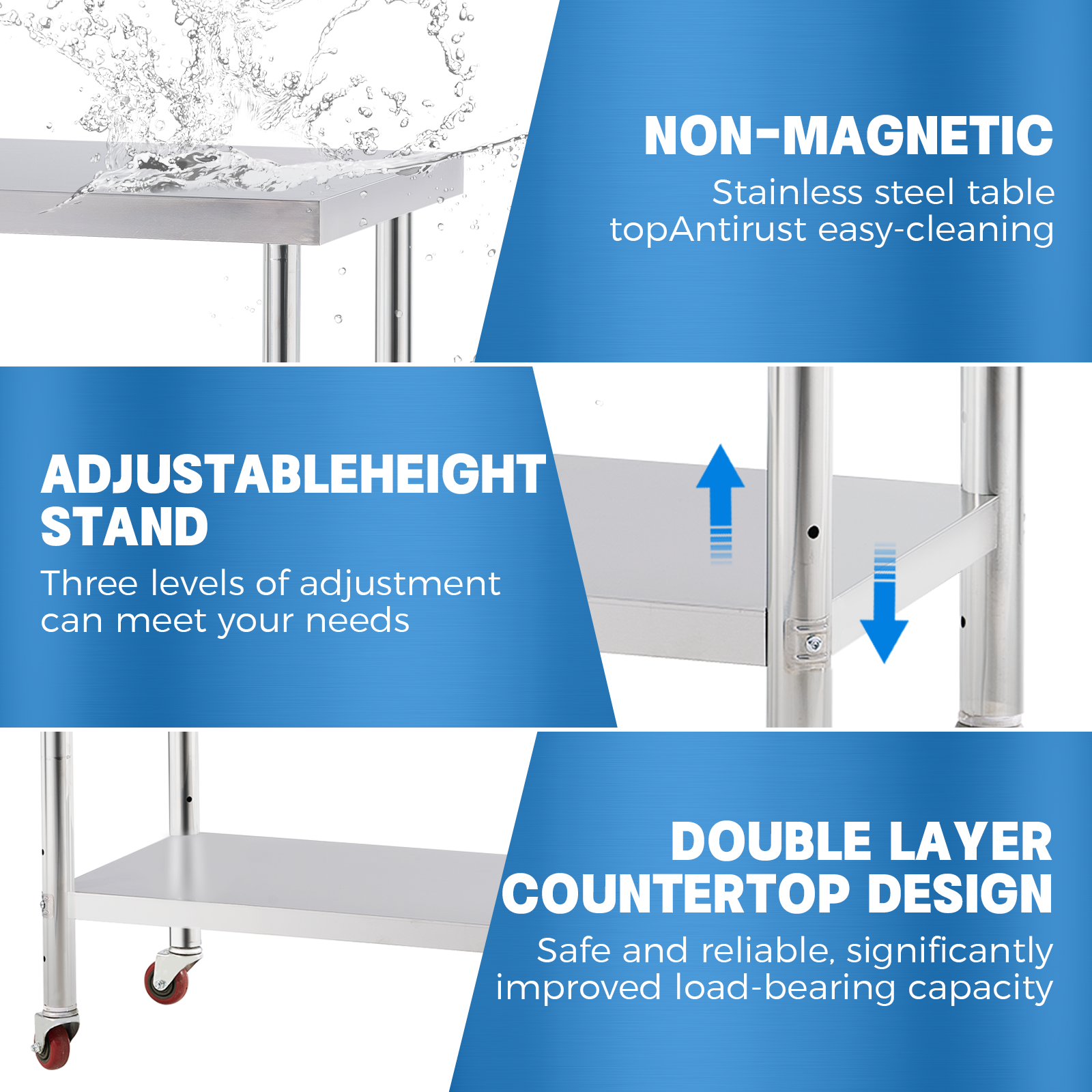 Durable Construction Stainless Steel Work Table with Customized Size and Easy Mobility for Commercial Kitchen