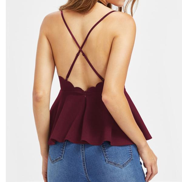 high quality ladies sexy backless deep v-neckling fashion blouse for women