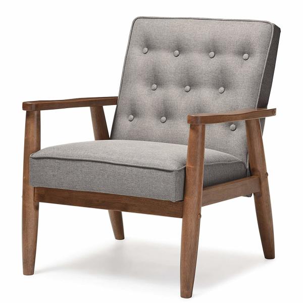 Grey Wooden Dining Room Chairs Mid Century Retro Modern Fabric Upholstered Lounge