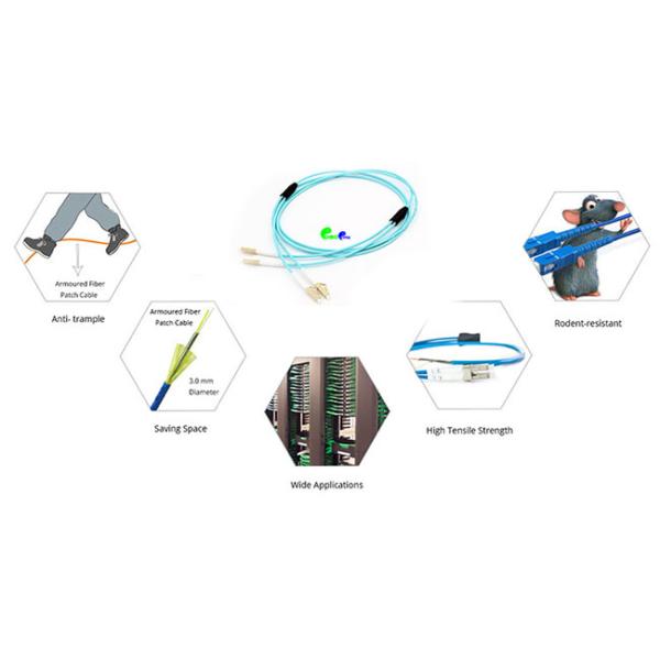 Rodent - Resistant Fiber Optic Patch Cables OM3 LC - LC Armored Duplex High Tensile Strength Uni tube armored cable