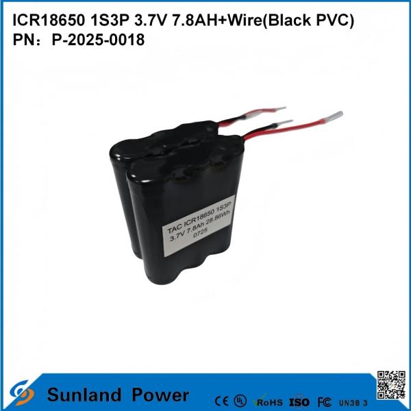 ICR18650 1S3P 3.7V 7.8AH+WIRE(BLACK PVC) BATTERY