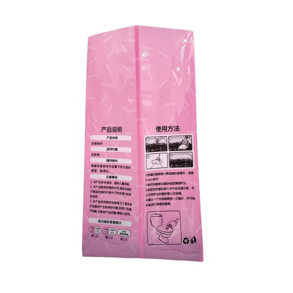 Custom Recyclable Pink Stand Up Flat Bottom Side Gusset 3lb 5lb 10lb Cat Litter Packaging Bags with Clear Window