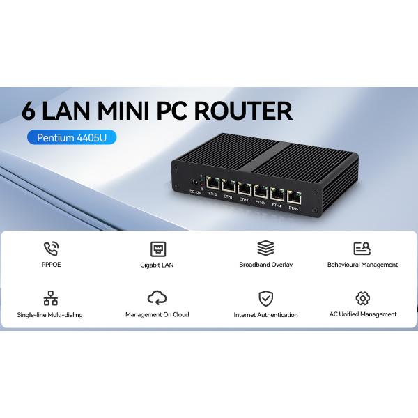 Intel Pentium 4405U 6LAN RJ45 Программный маршрутизатор DDR4 с двойным экраном