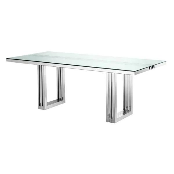 Modern design stainless steel tempered glass top 8 peoples dinig table for home wedding