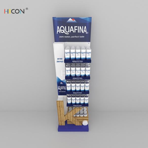 5-Tiers Blue White Metal Drinks Water Display Stand with Wood Box