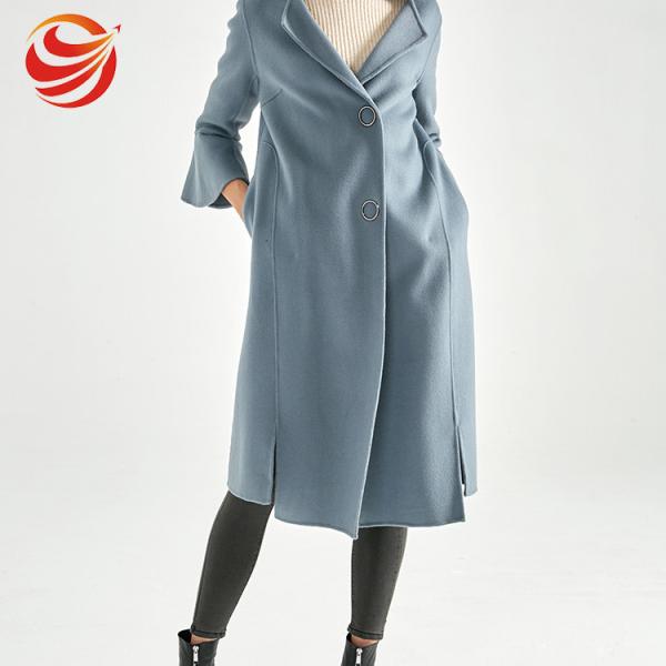 Fashion Long Section Wool Cashmere Coat Womens Light Blue Color For Winter
