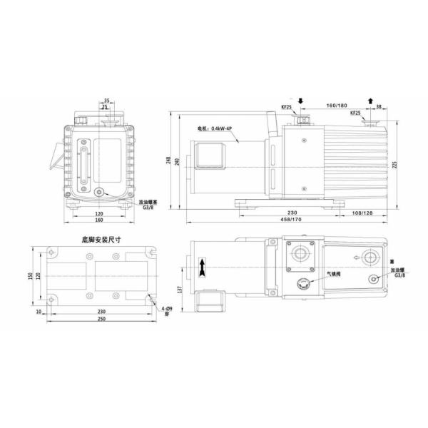 Metallurgy Dual Stage Rotary Vane Vacuum Pump Pumping Speed 14.4m3/H Inlet Diameter Kf25