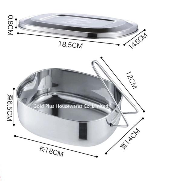 18cm Tableware U shape metal steel takeaway lunch box  for adult  food container 304 stainless steel bento lunch box