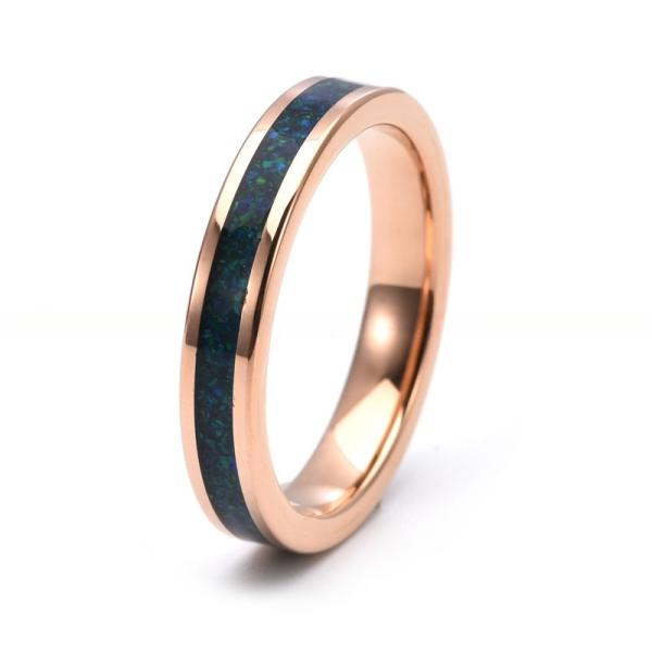 4mm Tungsten Colorful Opal Ring Rose Gold Plated Blue Green Opal Inlay Wedding Engagement Ring for Women's Unisex Jewelry