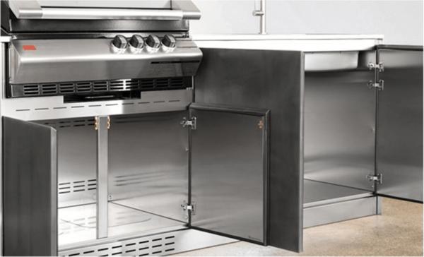 Unidades de cocina modular para exteriores sostenibles: parrilla, fregadero, armarios, antioxidante