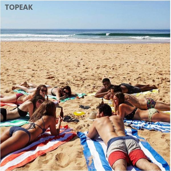 Gold Gray Blue And White Striped Pool Towels Suede Beach Towel Hiking 300g