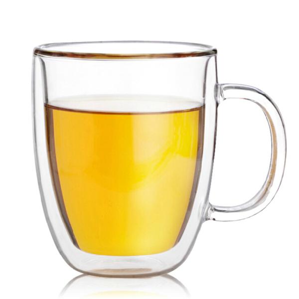 Тумблер высокой стены двойника боросиликата стеклянный, прозрачная чашка чая с бамбуковой крышкой