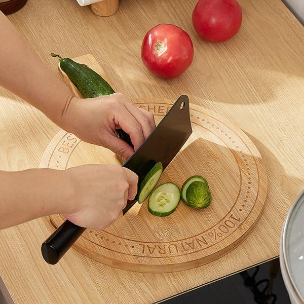 Органическая круглая бамбуковая разделочная доска с отверстием и ручкой