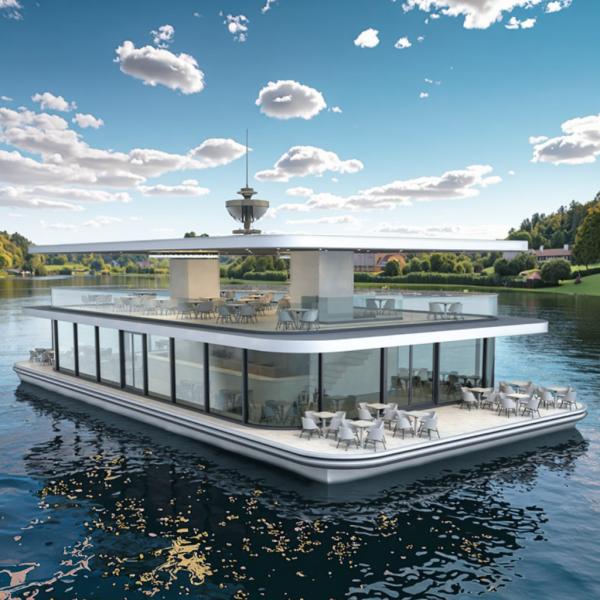 Bateau de ponton en aluminium de 200 personnes de luxe Bateau de restaurant à deux niveaux