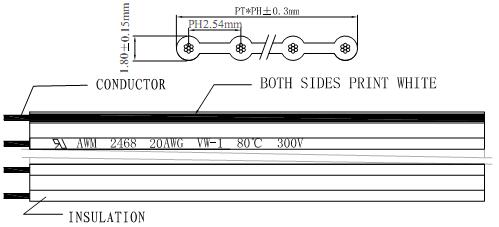 PVC Flat Ribbon Cable UL2468 #20AWG 10Pins 2.54mm Pitch