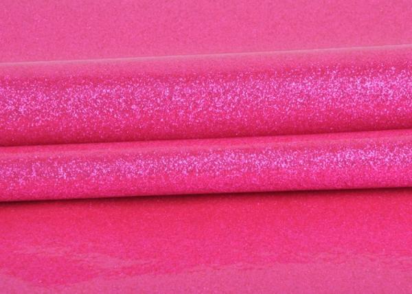 Durable Synthetic Leather Glitter Pvc Fabric Rose Red Color For Making Bags