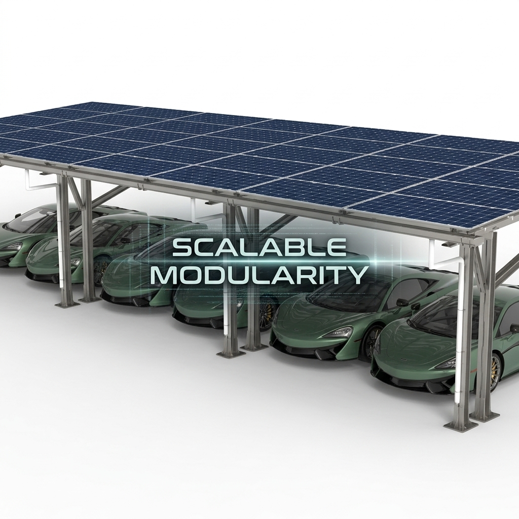 Waterproof ECO Gamma Frame Carport Integrated Gutter Solar Parking Shelter All-Weather Vehicle Protection