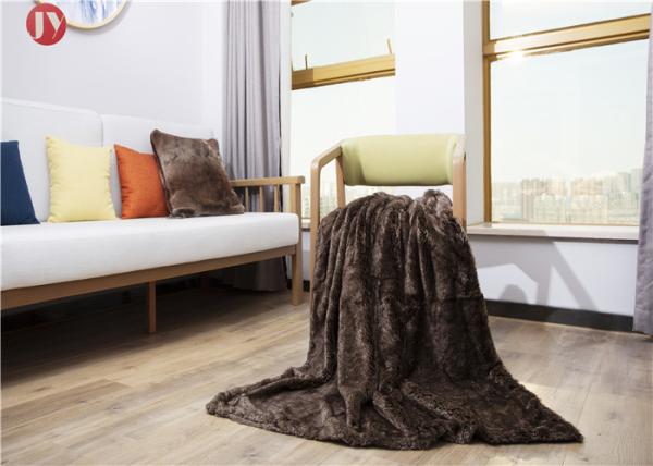 Classic two-tones Faux Fur Blanket Dark Brown 35mm Pile Height artificial fur throw Customized Logo