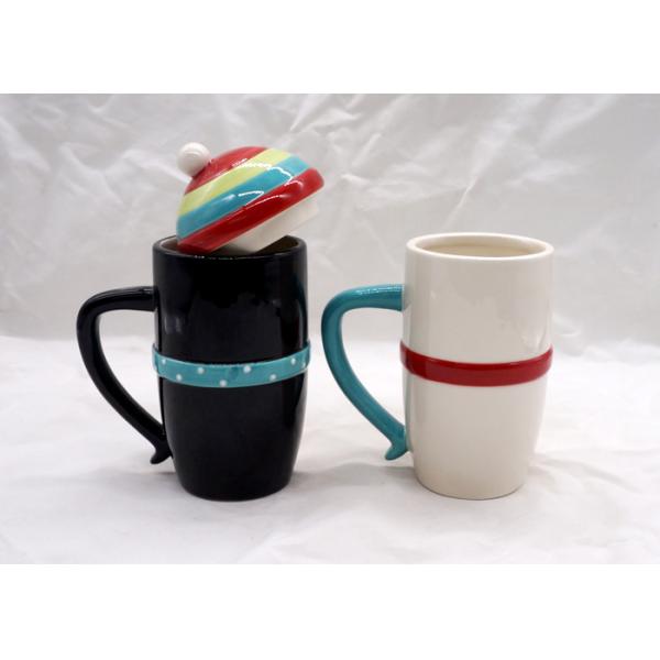 Eco Friendly 3D Ceramic Mug Hand Painted Christmas Snowman Mug With Red Scarf