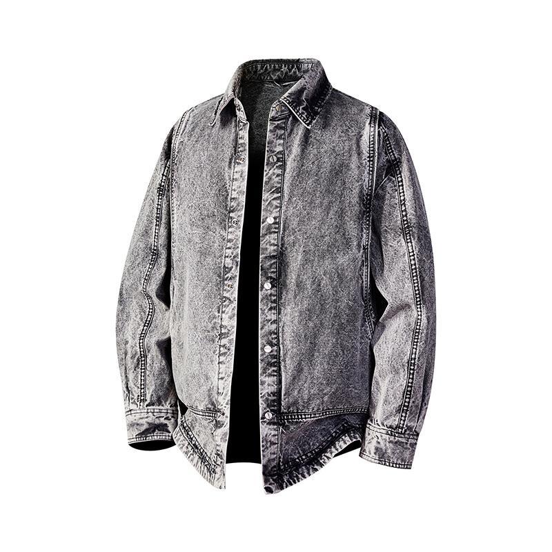 Black Light Grey Fabric Hem Cotton 100% Long Sleeve french workwear jacket wholesale Lapel Collar Casual Style Custom (YY-J11-2559)
