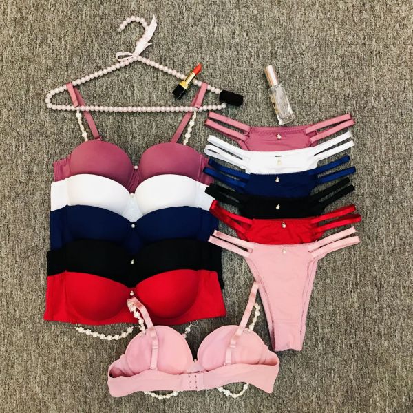 High Quality Women Romantic Panty Bra Set Wholesale Pearl Decoration Cute Fancy Women BRA Set PLUS SIZE 46-52C
