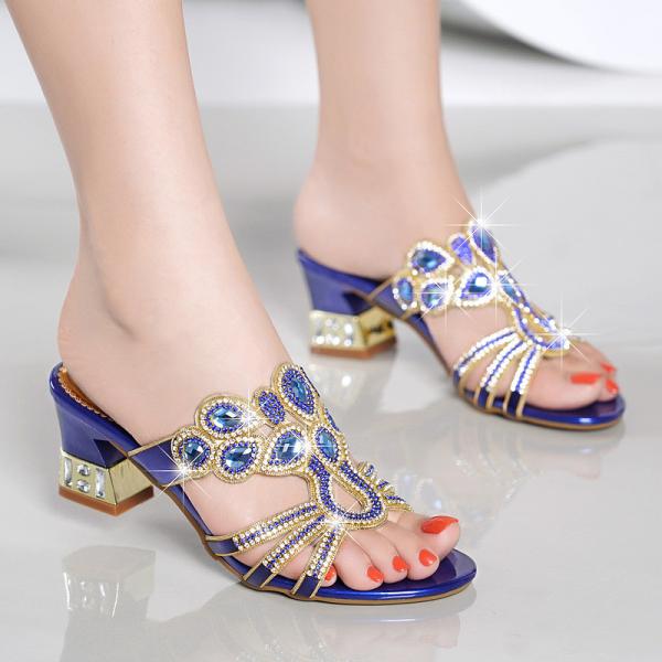 BS103 Rhinestone Sandals Women'S Thick-Heeled Sandals Women'S Summer New Style Fashion European And American Mid-Heel Di