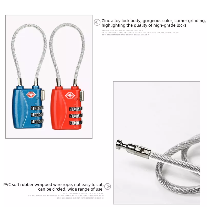 3 Digit Code TSA Lock Outdoor Industrial Safety Luggage Backpack Zipper Wire Rope Key Combination Padlock Zinc Plastic RARLUX