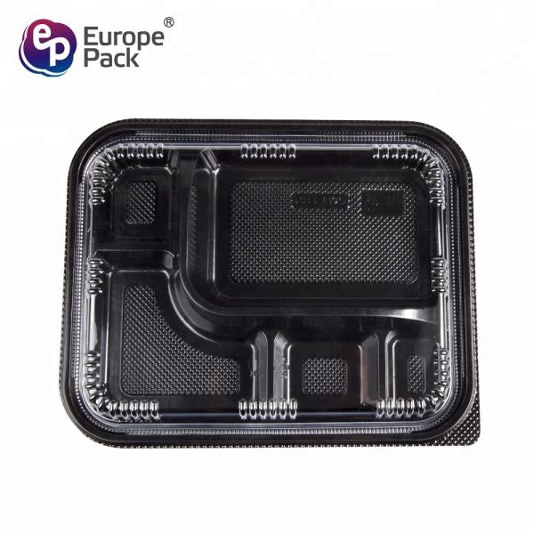 School Japanese Lunch Box Plastic 5 Compartment Food Containers Black Storage Boxes & Bins for Food Square Shape