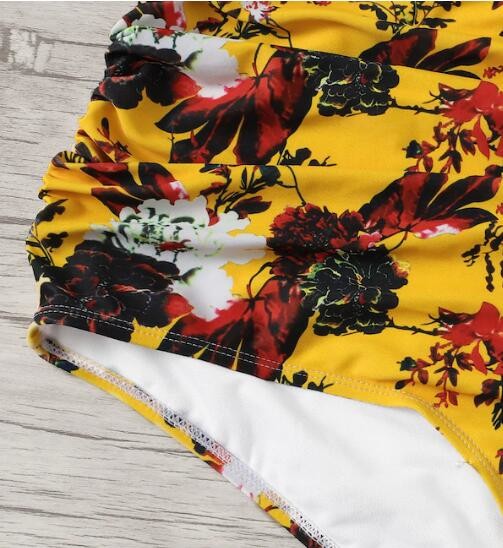 Big Size Wrap Halter Top With Floral print Bikini Set Swimwear Women size 3XL