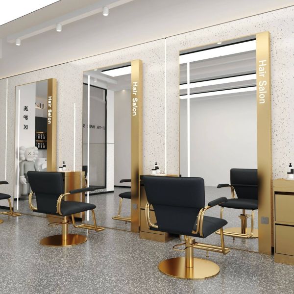 Kingstin Modern LED Salon Styling Mirror with Light Customizable Logo, Full Body Barber Shop Mirror Station