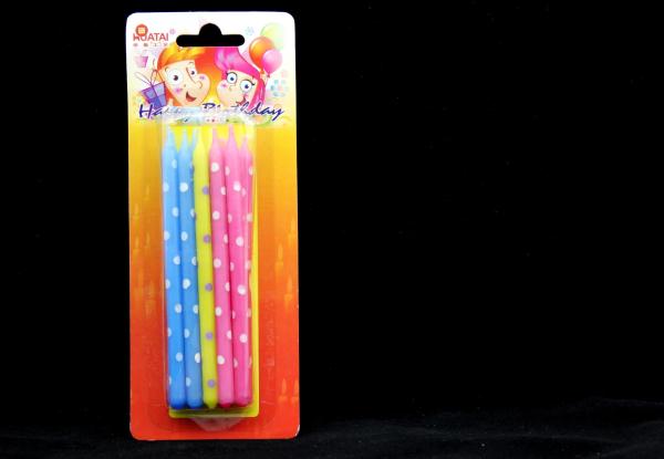Long Colored Funny Birthday Cake Candles With White Dots Printed for Kids Fadeless