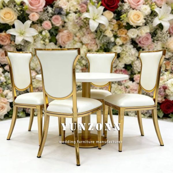 Hot Sale Modern Cheap Wedding Party Events Furniture High Back Stainless Steel Gold Banquet Dining Chair