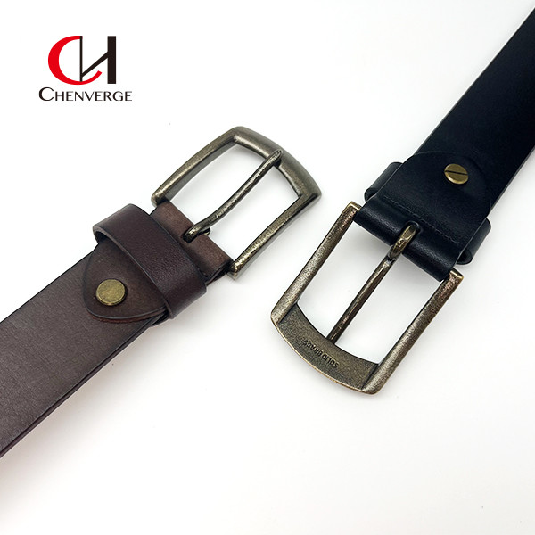 Standard Size Black And Brown Genuine  Leather Belt With Metal Buckle