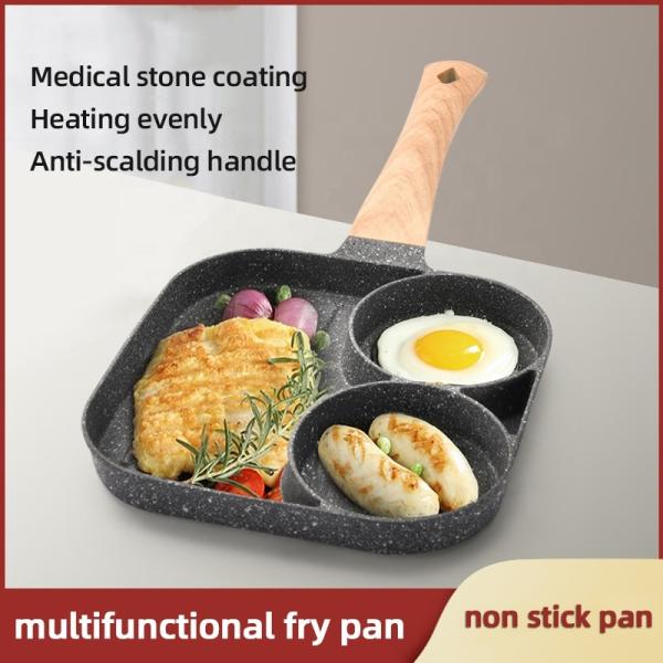Non-stick Fried Egg Pot Flat-bottomed Frying Pan Kitchen Cooking Pot Omelette Pan 3-hole Medical Stone Frying Pan
