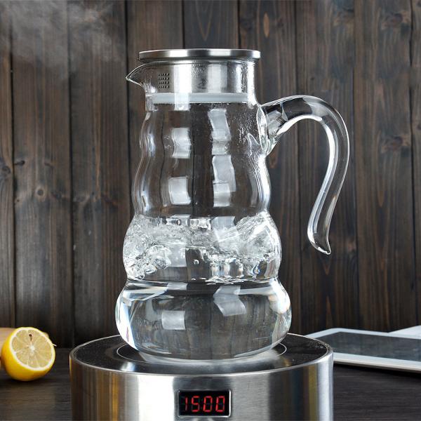 Heat Resistant Glass Water Pitcher Juice Beverage Carafe With Lid Clear Color