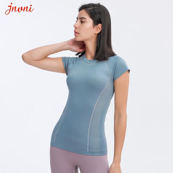 210gsm Women Silm Fit Short Sleeve Yoga Pullover Top Round Neck