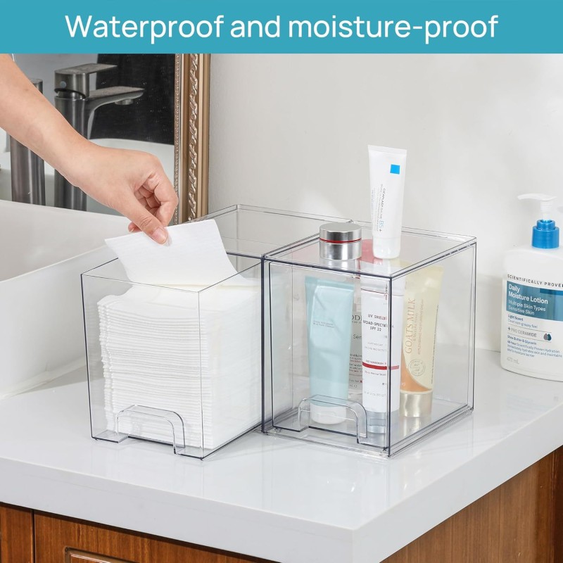 Multi-Tier Clear Makeup Organizer Detachable Stackable Desktop Storage Box Dustproof Cosmetic Display Case with Drawers for Home