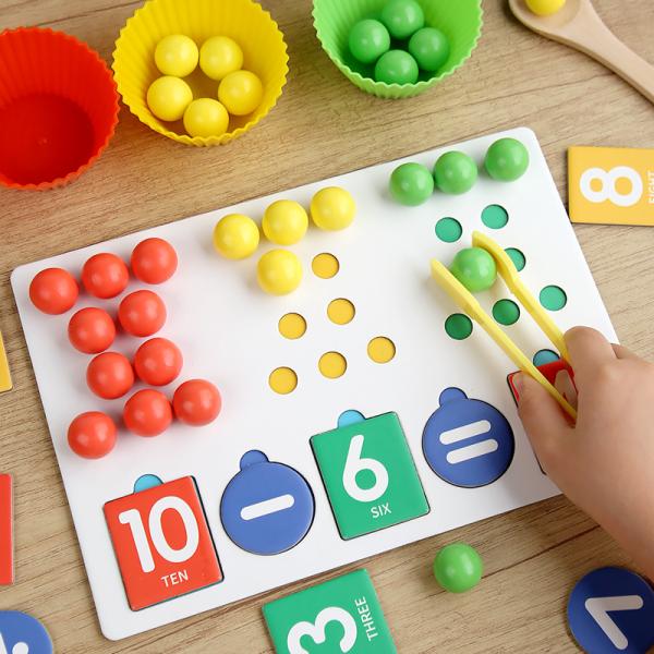 2024 Wooden Number Cognitive Educational Number Matching Toy Wooden Clip Beads Game Counting Toy