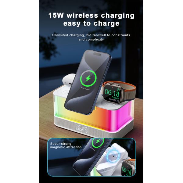 Беспроводное зарядное устройство с поддержкой Qi и динамик Bluetooth с яркими огнями Совместимость устройств с поддержкой Qi