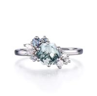 O hexágono cortou Moss Agate Vintage Unique Moissanite natural Ring For Art Deco nupcial