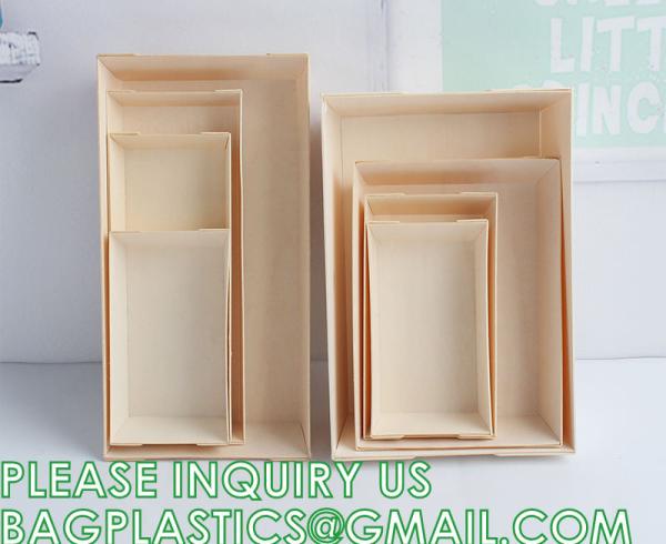 Wooden Food Packaging Box Cake Dessert Container With Plastic Cover, Take Out Pastry Cake Lunch Sushi Tray