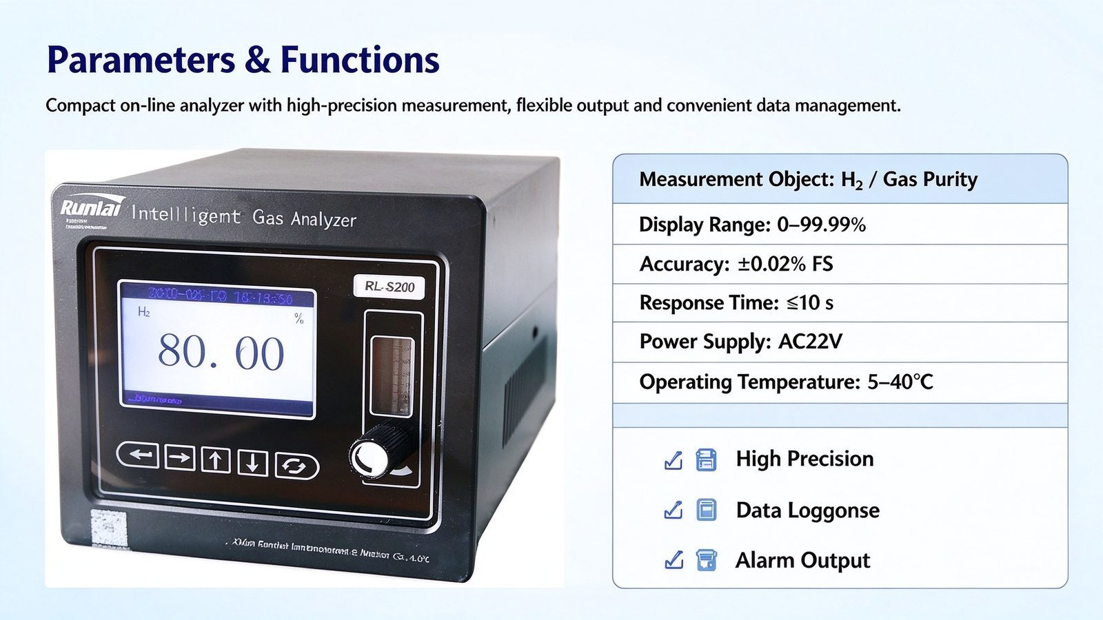 High Accuracy Hydrogen Gas Analyzer Digital H2 Gas Detector Fast Response