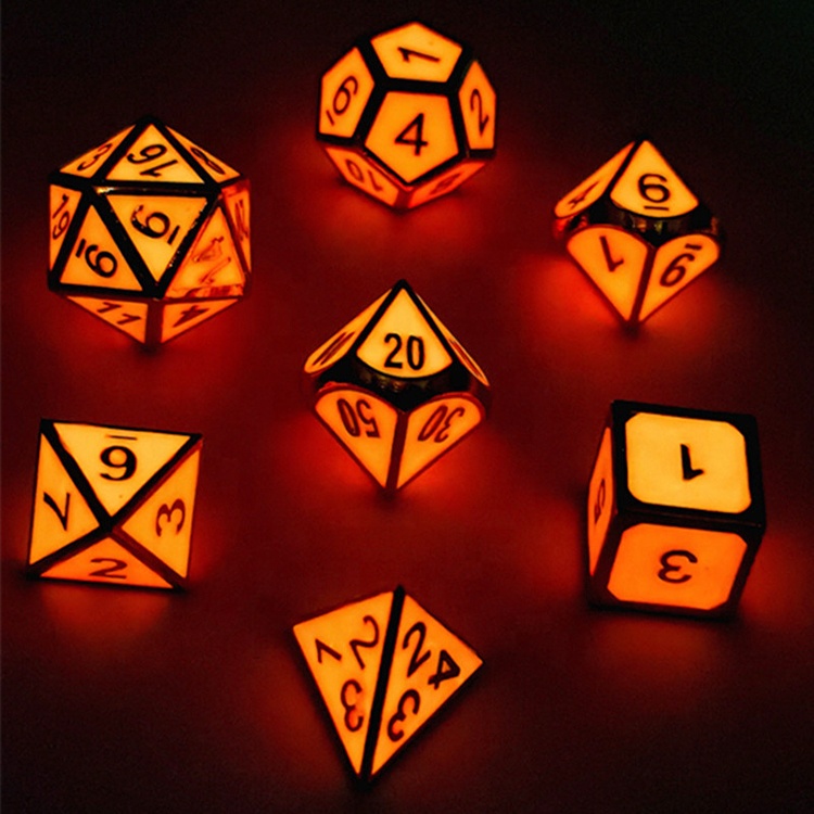 Zinc Alloy Glow in the Dark Metal Dice Set for DND Games with Customizable Logo