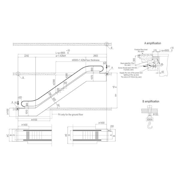 Escada rolante interna/exterior 0.5m/S do arranjo K de 35 °/30 ° única