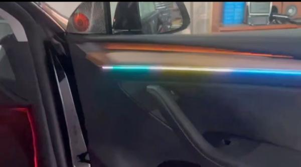 Ambient lights  Rainbow symphony dynamic Radium carving+water cup panel+front door panel+small back for Tesla Model Y(20