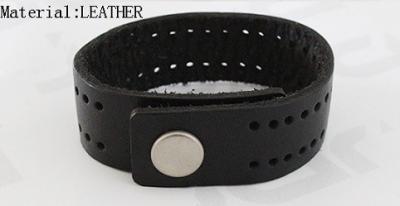 2.1cm Width Black PU Leather Bracelet With Snap Buttons / Punching Holes