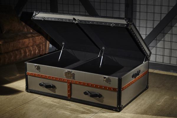Brush Stainless Steel Side Coffee Table , Antique Vintage Trunk Coffee Table Business Storage
